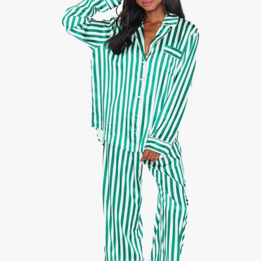 Amazon Green and White Striped Pajama Set